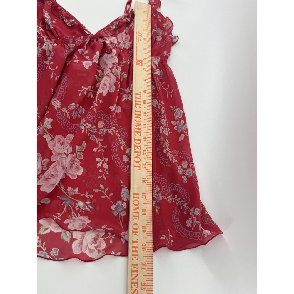 Y2K Victoria's Secret Sheer Raspberry Pink Floral Baby Doll Camo w/ Ruffled Trim - Picture 6 of 8